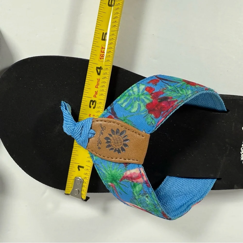 Yellow Box Flip Flops Blue with Pink Flamingos Size 7 1/2 7.5 Sandals Tropical - Picture 12 of 15